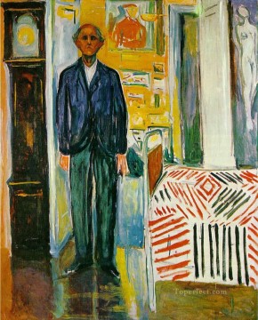 self portrait between the clock and the bed 1943 Edvard Munch Oil Paintings